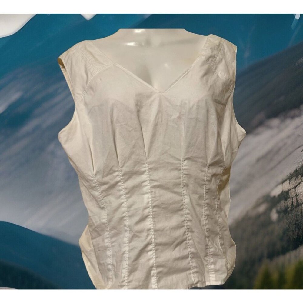 WD NY Blouse Sleeveless Wide Straps Zippered Back‎ Pleated Large